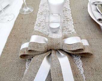 Burlap Lace Runner 14'' - Wedding runner Burlap - choose your length