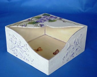 White Napkin, Wood Napkin Holder, Wooden Napkin Stand, Square Handmade Napkin Holder