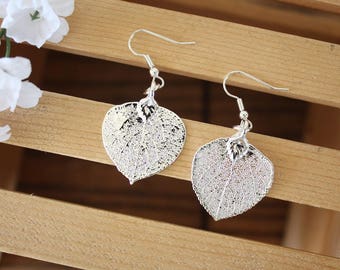 Silver Aspen Leaf Earrings, Real Leaf Earrings, Aspen Leaf, Sterling Silver Earrings, LESM183