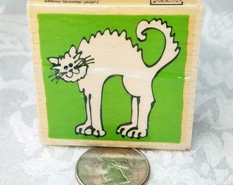 Scary Cat Rubber Stamp Halloween Rubber Stamps Cat Stamp, Border, Halloween Card Making, Craft, Scrapbook Stamp, Cartoon