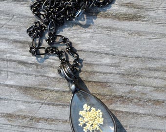 Queen Anne's Lace Necklace, Real Dry Pressed Wildflower Jewelry, Handmade Queen Anne's Lace Necklace, Dried Wildflower Necklace (2782)