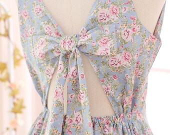 Floral dress blue bridesmaid dress Dusty blue dress blue floral dress blue sundress bow back dress floral tea dress sundress
