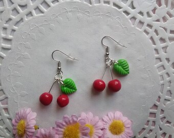 Earrings cherry - jewelry polymer clay