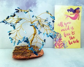 Palm Gem Tree, Wire Tree Sculpture, Coral Decor, Beach Decor, Gemstone Trees