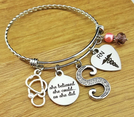 Nurse Graduation Gift Nurse Graduation Bracelet RN Graduation Gift RN Graduation Bracelet BSN Gift for Nurse She Believed She Could She Did