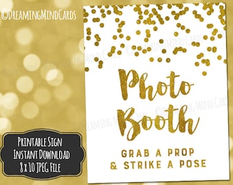 Printable Photo Booth Sign 8x10 Gold Confetti Wedding Bridal Shower Baby Shower Birthday Anniversary Digital Download