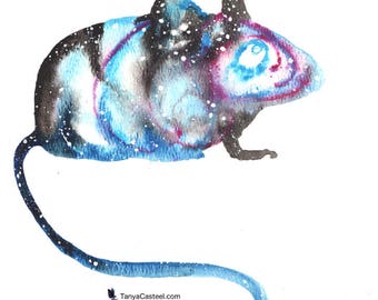 Mouse ORIGINAL Watercolor 9X12, Galaxy Spirit Animal