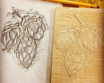 Hops Plant Woodblock print beer lovers ornament