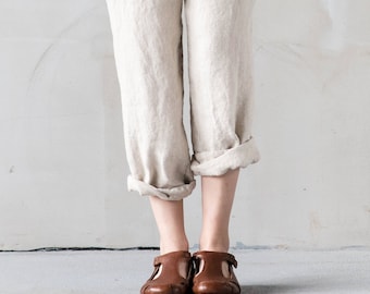 Natural loose linen pants / Washed women linen trousers / Slightly tapered linen pants available in 34 colors