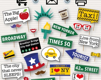 New York Party Photo Booth Printable Props - New Yorker Themed Party Props - I Love New York Party - Usa Party Props - INSTANT DOWNLOAD