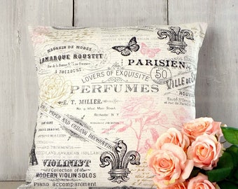 Paris Pillow / French Pillow Cover / Shabby Chic Pillow / Eiffel Tower / Fleur De Lis / Pillow Cover
