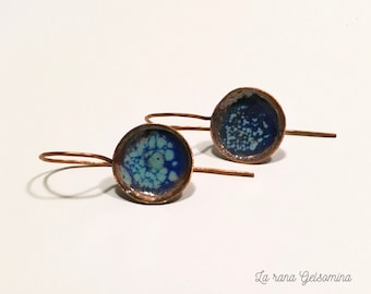 Copper enamel earrings.