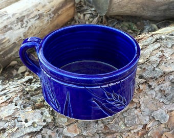 Cobalt Blue Wheat Soup Mug Handmade Pottery by Daisy Friesen