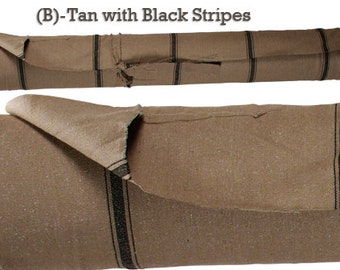 Grain Sack Fabric - Farmhouse Fabric - Tan Fabric - Black 3 Stripe - 54" Wide - Upholstery Weight - CONTINUOUS CUT