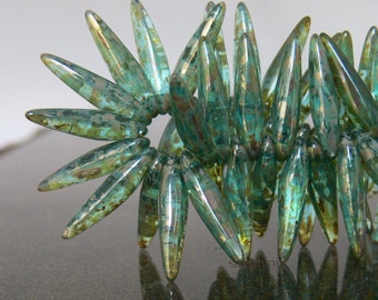 Thorn Aqua Picasso Czech Glass Beads 16mm 20