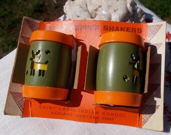 60s Saint Labre Indian Catholic School Salt & Pepper Shakers UNUSED