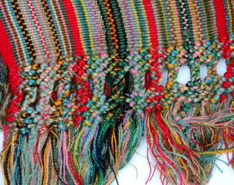 Traditional long scarf from Guatemala, handweaved, handmade, backstrap weaving, Central America, jaspe thread, fiber art, cotton, ethnic art