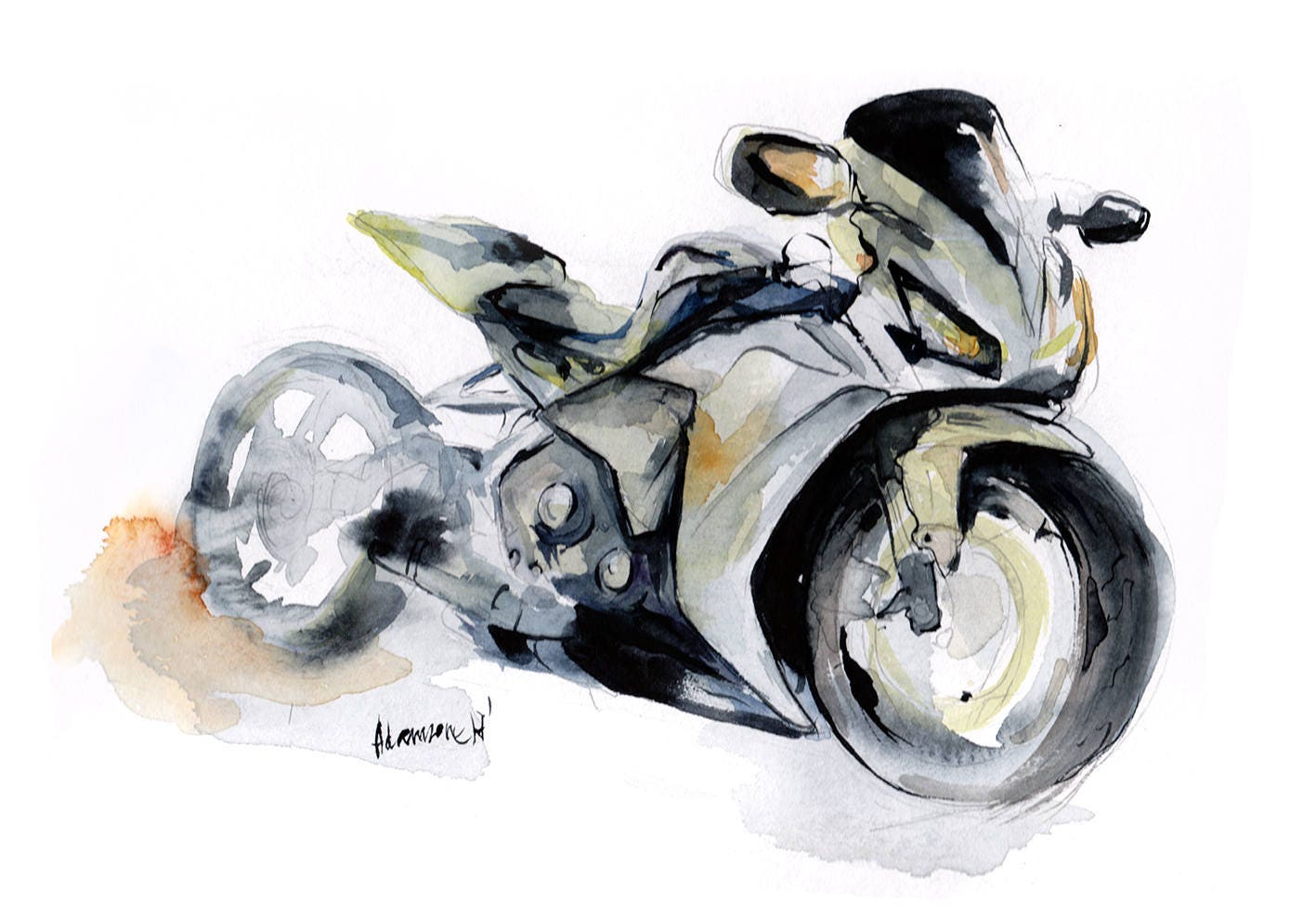 Motorcycle watercolor painting original. Father's Day