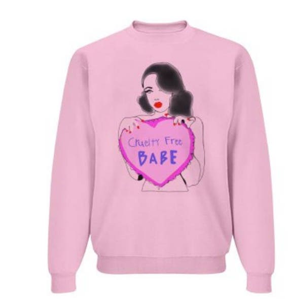 Cruelty Free Babe, oversized sweater, pink pullover, pin up girl sweater, vegan, vegan sweater, cruelty free sweater