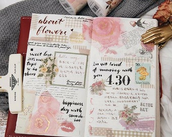 Creative Plants & Flowers Gilding Wide Washi Tape ~ Masking Tape, Cute Washitape, DIY Scrapbooking Floral Bouquet Plant Craft Tapes Supplies