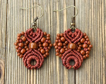 Micro-Macrame Earrings - Brown