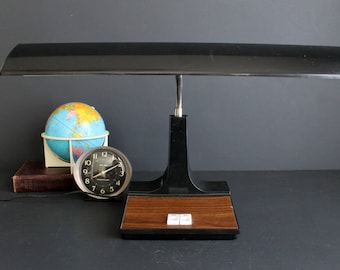 Vintage Desk Lamp Retro Fluorescent Black with Faux Wood Grain Accents