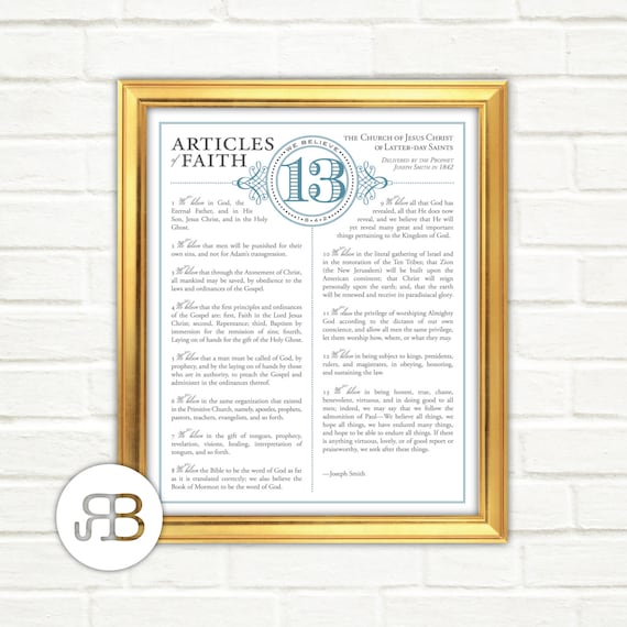 LDS Thirteen Articles of Faith Choice of Color Printable