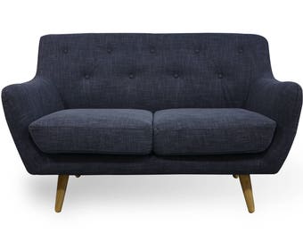 2 Seater Sofa Retro Scandinavian Compact Design Charcoal Grey Fabric
