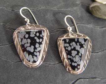 Snowflake Obsidian Sterling Silver Dangle Earrings