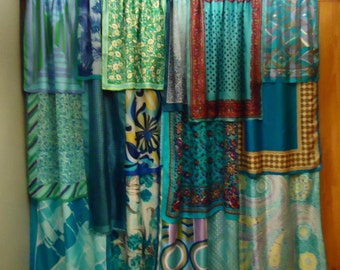 Shades of Ocean Blue Gypsy Boho Scarf Curtains - 63"