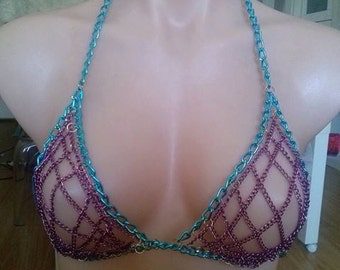 Blue and Pink Chain Bra