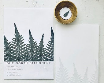 Due North Stationery Set, Letter Writing Set, Letter Writing Sheets, Set of 20, Stationery Gift Set, Made in Alaska, Fern