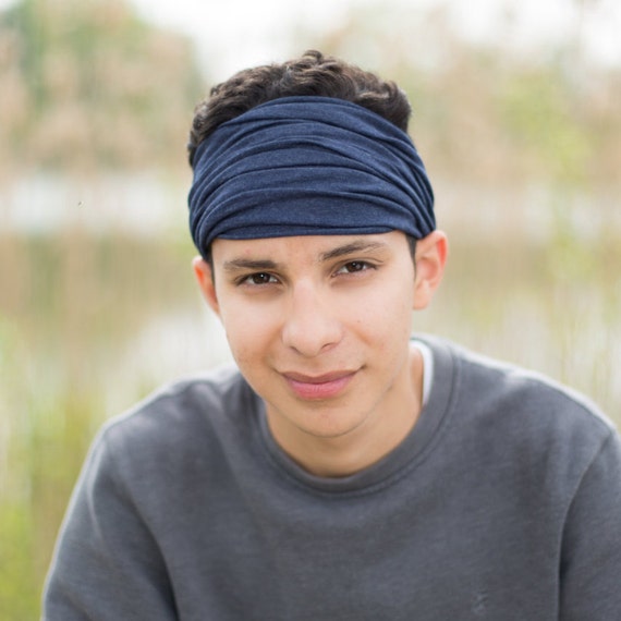  Men s  Head Scarf  Head Wrap Navy Blue Fabric Headband