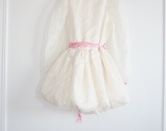 Vintage Cream Bubble-Hem Girl's Dress