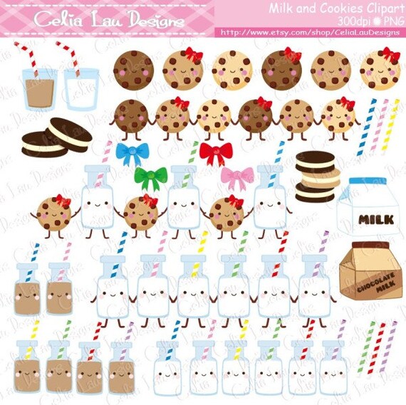 Milk and Cookies Digital Clip Art cookies milk bottles