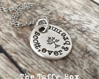 Family Tree Hand Stamped Name Necklace - Silver Pendant