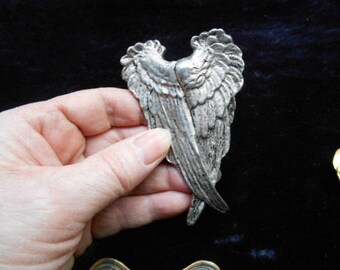 Crossed wings pin, Angel Pin, artist signed, Yunque, vintage brooch, angel wing, 1980, vintage, guardian angel, spiritual, large vintage pin