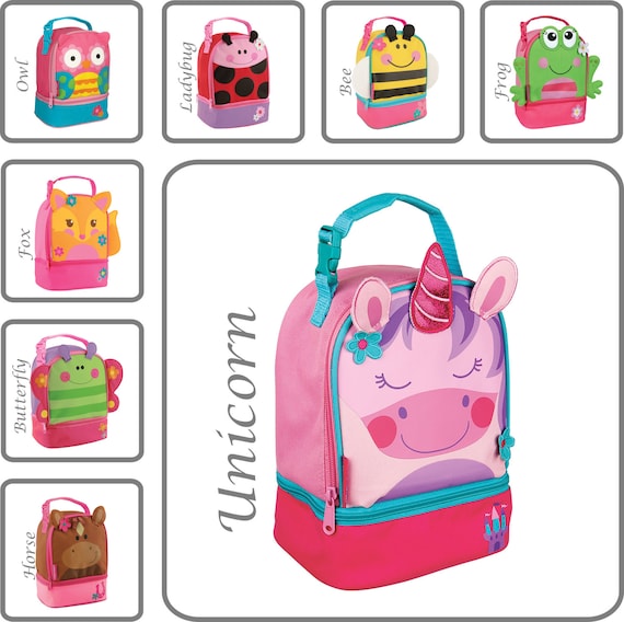 Personalized Lunch Box, Stephen Joseph, Monogram Lunch Pals, Fox, Owl, Horse, Unicorn, Ladybug, Cat, Butterfly, Bee, Frog, Lunch Bag