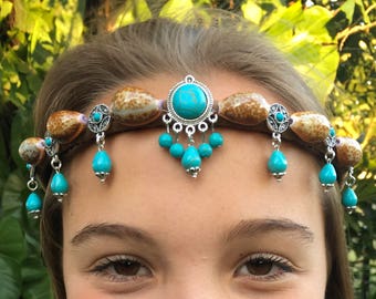 Turquoise Kuchie Shell Crown, Headband
