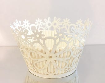 Beautiful White Cupcake Wrapper - Flowers