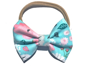 Blue Floral Bow Headband