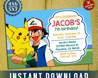 Pokemon Invitation, Pokemon Cards, Pokemon Birthday, Pokemon Editable Template, Editable Invitation, Editable PDF Template, Instant Download