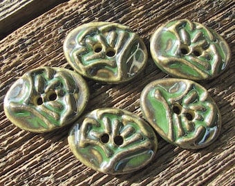 Ginkgo Leaf Button, Ceramic Ginkgo Leaf, Leaf Button, Ceramic Buttons, Green Buttons, Clay Buttons, Clay Leaf Buttons, Handmade Buttons