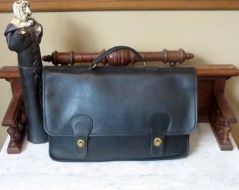 Etsy BDay Sale Coach Diplomat Briefcase In Black Leather With Brass Hardware-Style 5170 - Made In USA- Nice Leather - Loose Turnlocks