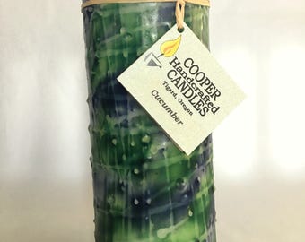 7" Tall Cucumber Scent Round Pillar Candle - Green, Purple, White