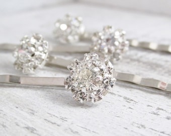 Silver Floral Rhinestone Hairpins, Crystal Hairpins, Bridal Hairpins, Wedding Hair Accessories, Bridal Hair Jewelry, Rhinestone Clips