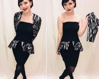 Vintage Party Dress, soze 10/12 80s Glam Dress, LBD, little black dress, Mini Dress, peplum dress.