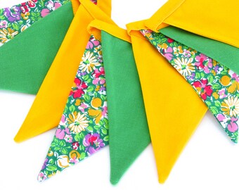 Fabric Flag Banner / Pennant / Bunting / Yellow / Green / Floral