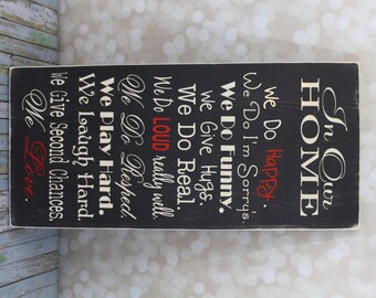 Typography Word Art, We Do Sign, In Our Home, In this Home We Do, House Rules, Family Rules, Lyrics, Music, Vows. 12 X 24 inches.