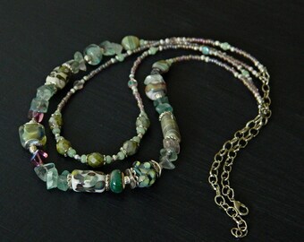 Pastel necklace with Artisan Lampwork beads, Romantic necklace, Teal Lampwork necklace, Blue Wedding necklace, Boho necklace, gift for her